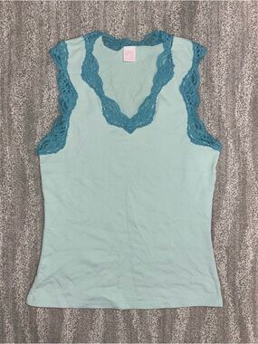 VTG Y2K Only Hearts NYC Baby Blue Lace Trim Camisole Made In USA Fairy Women’s S